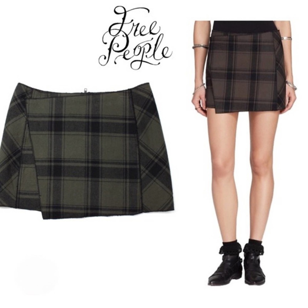 Free People Dark Green Plaid Skirt sz 6 NWT